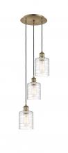  113B-3P-AB-G1113 - Cobbleskill - 3 Light - 12 inch - Antique Brass - Cord Hung - Multi Pendant