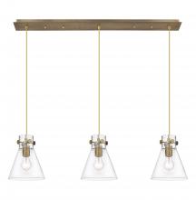  123-410-1PS-BB-G411-8CL - Newton Cone - 3 Light - 40 inch - Brushed Brass - Linear Pendant