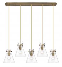  125-410-1PS-BB-G411-8CL - Newton Cone - 5 Light - 40 inch - Brushed Brass - Linear Pendant