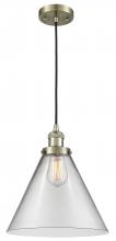  201C-AB-G42-L - Cone - 1 Light - 12 inch - Antique Brass - Cord hung - Mini Pendant