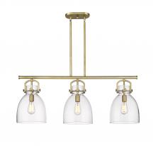  410-3I-BB-G412-10CL - Newton Bell - 3 Light - 42 inch - Brushed Brass - Island Light