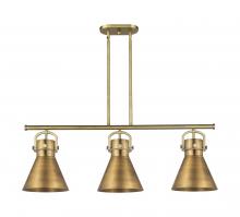  410-3I-BB-M411-10BB - Newton Cone - 3 Light - 42 inch - Brushed Brass - Island Light