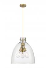  410-3PL-BB-G412-16CL - Newton Bell - 3 Light - 16 inch - Brushed Brass - Cord hung - Pendant