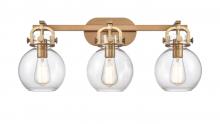  410-3W-BB-G410-7CL - Newton Sphere - 3 Light - 27 inch - Brushed Brass - Bath Vanity Light