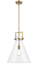  411-1S-BB-14CL-LED - Newton Cone - 1 Light - 14 inch - Brushed Brass - Cord hung - Pendant