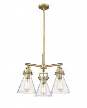  411-3CR-BB-G411-7CL - Newton Cone - 3 Light - 21 inch - Brushed Brass - Pendant