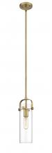  423-1S-BB-4CL - Pilaster - 1 Light - 12 inch Long Glass - Brushed Brass - Stem hung - Mini Pendant