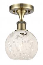  516-1C-AB-G1216-6WM - White Mouchette - 1 Light - 6 inch - Antique Brass - Semi-Flush Mount