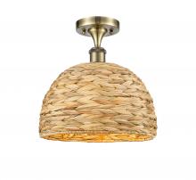  516-1C-AB-RBD-12-NAT - Woven Rattan - 1 Light - 12 inch - Antique Brass - Semi-Flush Mount