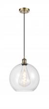  516-1P-AB-G122-12-LED - Athens - 1 Light - 12 inch - Antique Brass - Cord hung - Mini Pendant