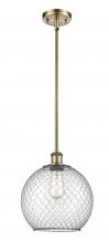  516-1S-AB-G122-10CBK-LED - Farmhouse Chicken Wire - 1 Light - 10 inch - Antique Brass - Mini Pendant