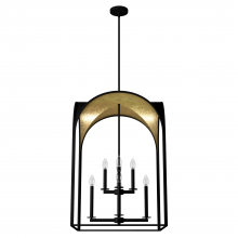  19735 - Hunter Dukestown Natural Black Iron and Gold Leaf 8 Light Extra Large Pendant Ceiling Light Fixture