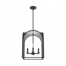  19083 - Hunter Dukestown Natural Black Iron and Silver Leaf 4 Light Small Pendant Ceiling Light Fixture