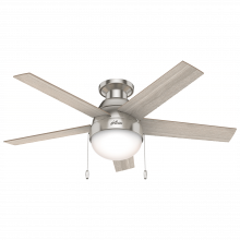  50278 - Hunter 46 inch Anslee Brushed Nickel Low Profile Ceiling Fan with LED Light Kit and Pull Chain