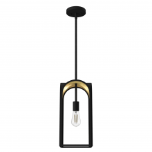  19737 - Hunter Dukestown Natural Black Iron and Gold Leaf 1 Light Mini Pendant Ceiling Light Fixture