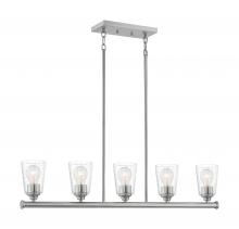  60/7186 - Bransel - 5 Light Island Pendant with Seeded Glass - Brushed Nickel Finish