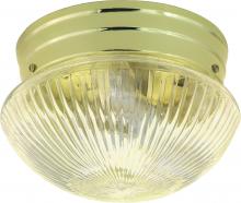  SF76/252 - 2 Light - 10" Flush with Clear Ribbed Glass - Polished Brass Finish