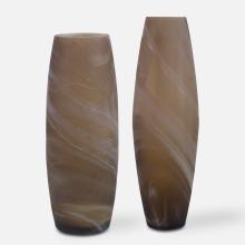  18069 - Delicate Swirl Caramel Glass Vases, Set/2