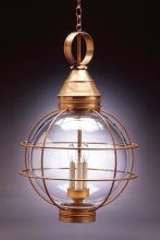  2862-AB-LT3-OPT - Caged Round Hanging Antique Brass 3 Candelabra Sockets Optic Glass